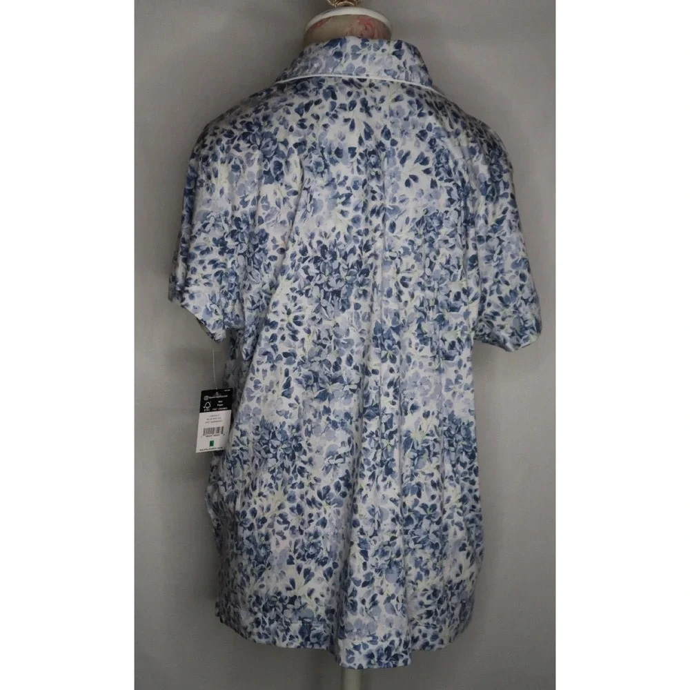 Lauren Ralph Lauren Womens L Blue Floral Button Front Pajama Top Shirt NWT